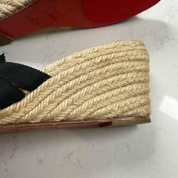 Christian Louboutin Black and Tan Wedge Sandals - Picture 10 of 13